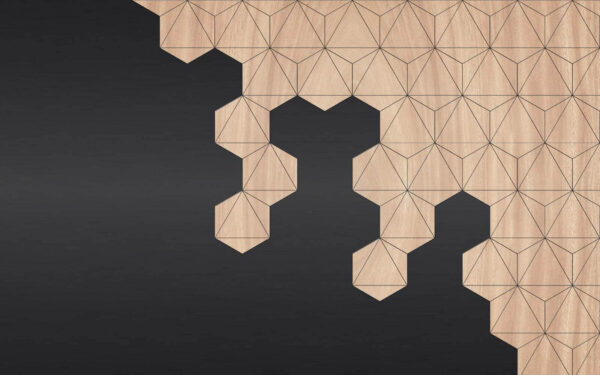 Wood and black background with hexagons Wood and black background with hexagons