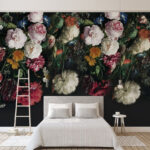 Wall murals Group of flowers on a black background