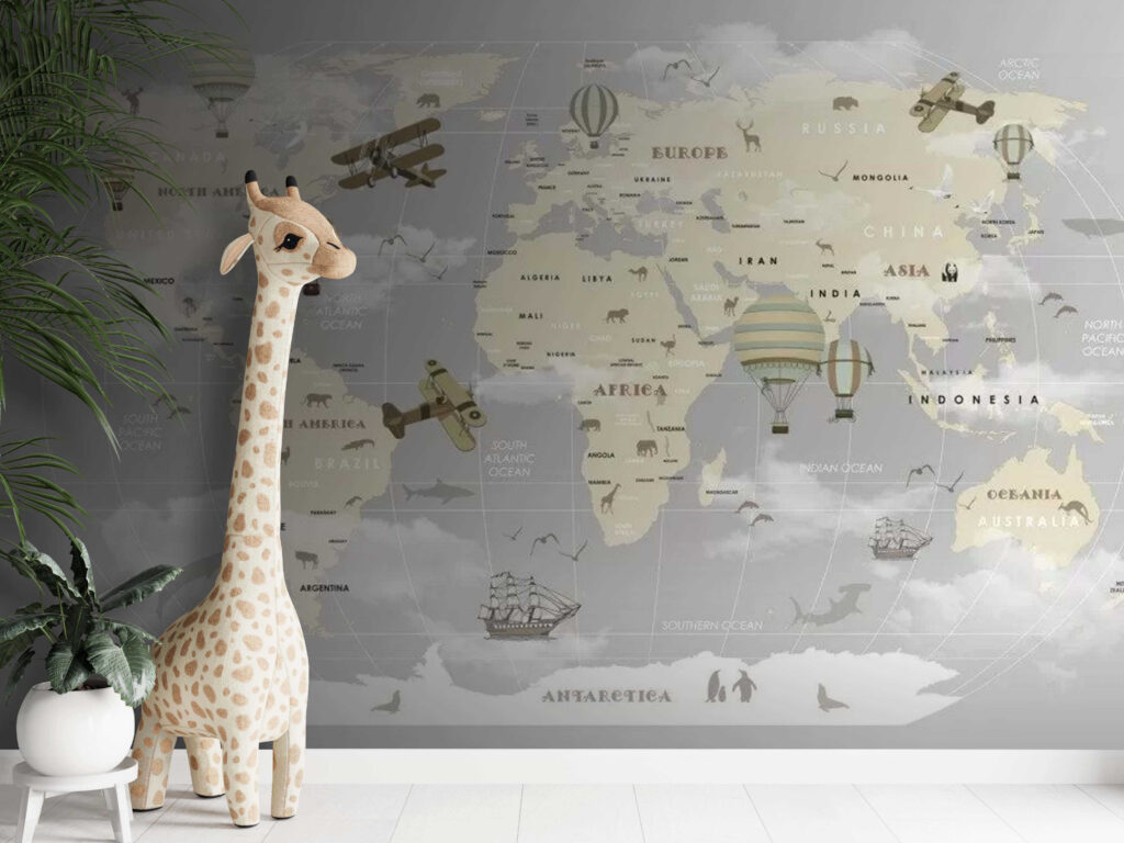 Map of the world with airplanes and hot air balloons u23037pir2m 1024x768 - Map of the world with airplanes and hot air balloons - tegory