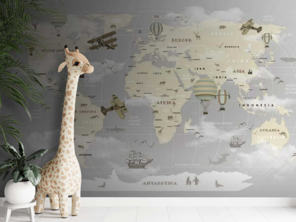 Map of the world with airplanes and hot air balloons u23037pir2m 600x450 - Map of the world with airplanes and hot air balloons - tegory