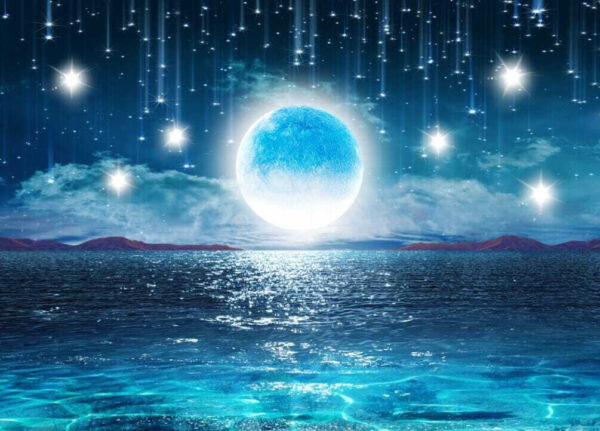 Moon over water with stars and clouds Moon over water with stars and clouds
