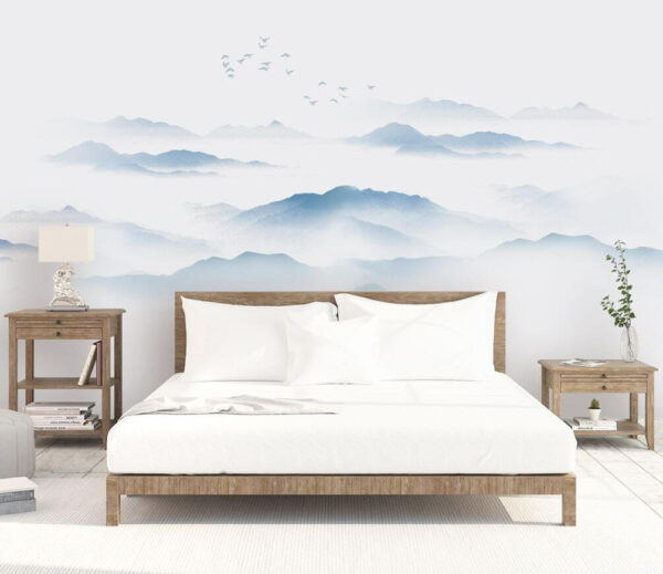 Wall murals Wall murals Birds flying over a foggy mountain range (SKU: u23252)