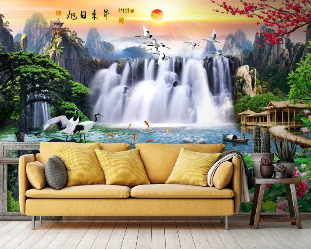 Waterfall with birds and flowers u23287pig36 1024x819 - Waterfall with birds and flowers - tegory