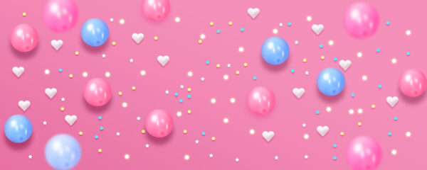 Pink background with white and blue balloons and stars Pink background with white and blue balloons and stars