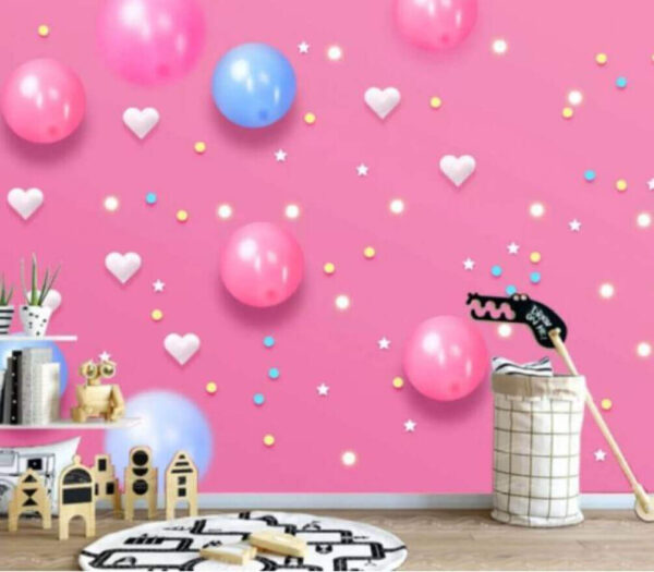 Pink background with white and blue balloons and stars Pink background with white and blue balloons and stars