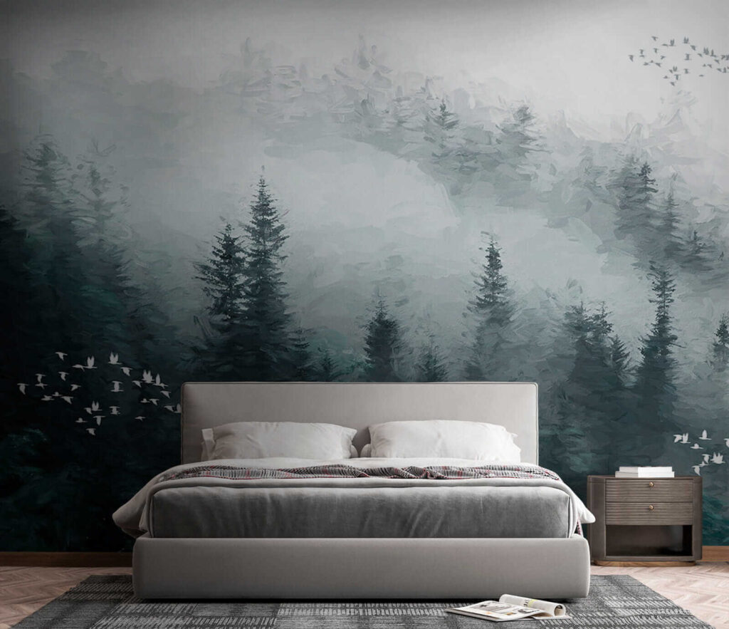 Foggy forest with birds flying u23921pib4 1024x883 - Foggy forest with birds flying - tegory