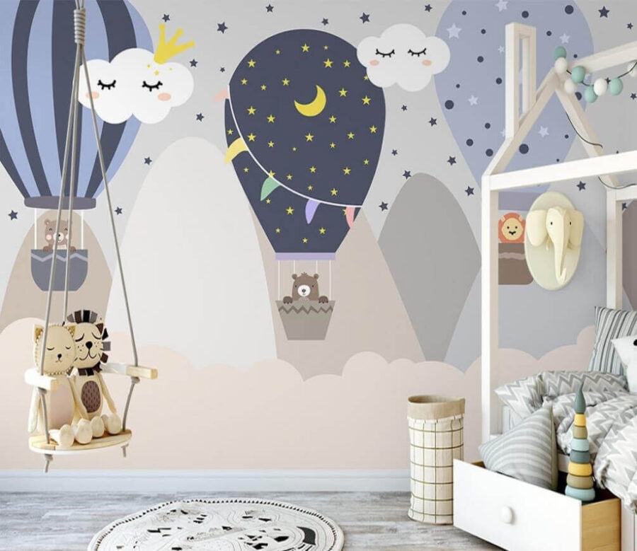 Cartoon hot air balloons in the sky