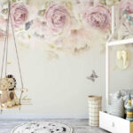 Wall murals Pink roses and butterflies