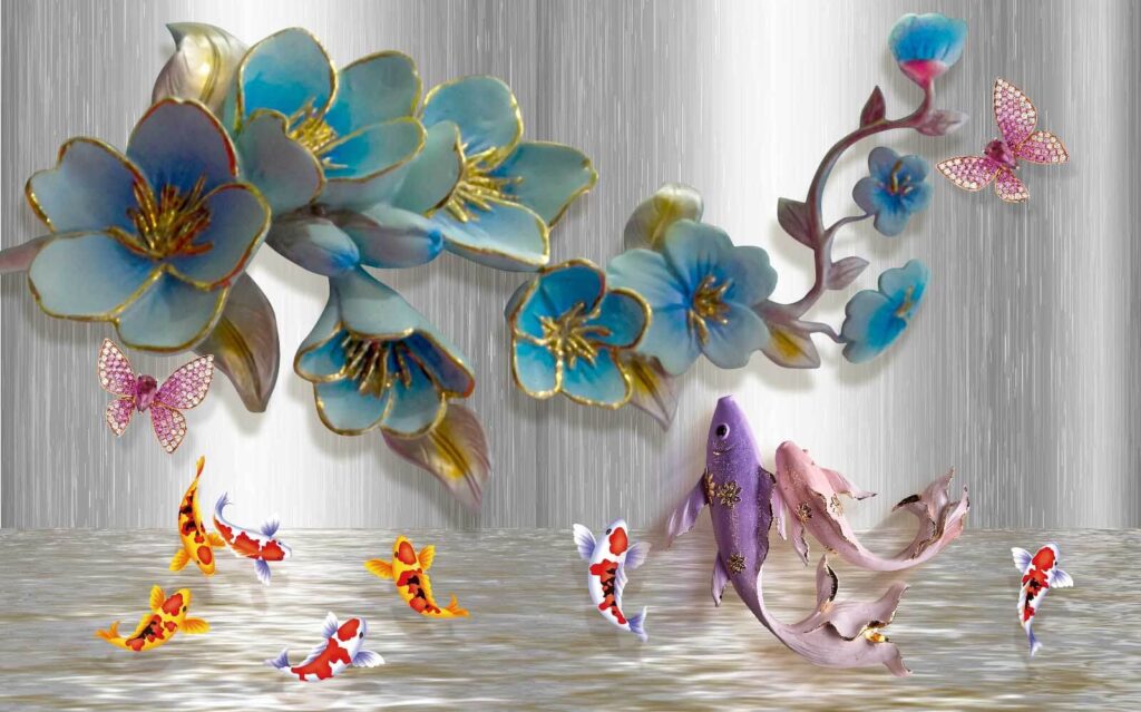 Group of fish and flowers Group of fish and flowers