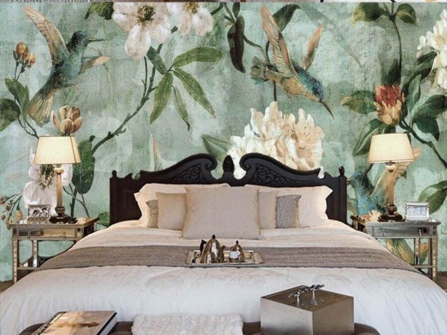 Wall murals Wallpaper with birds and flowers - Image 2