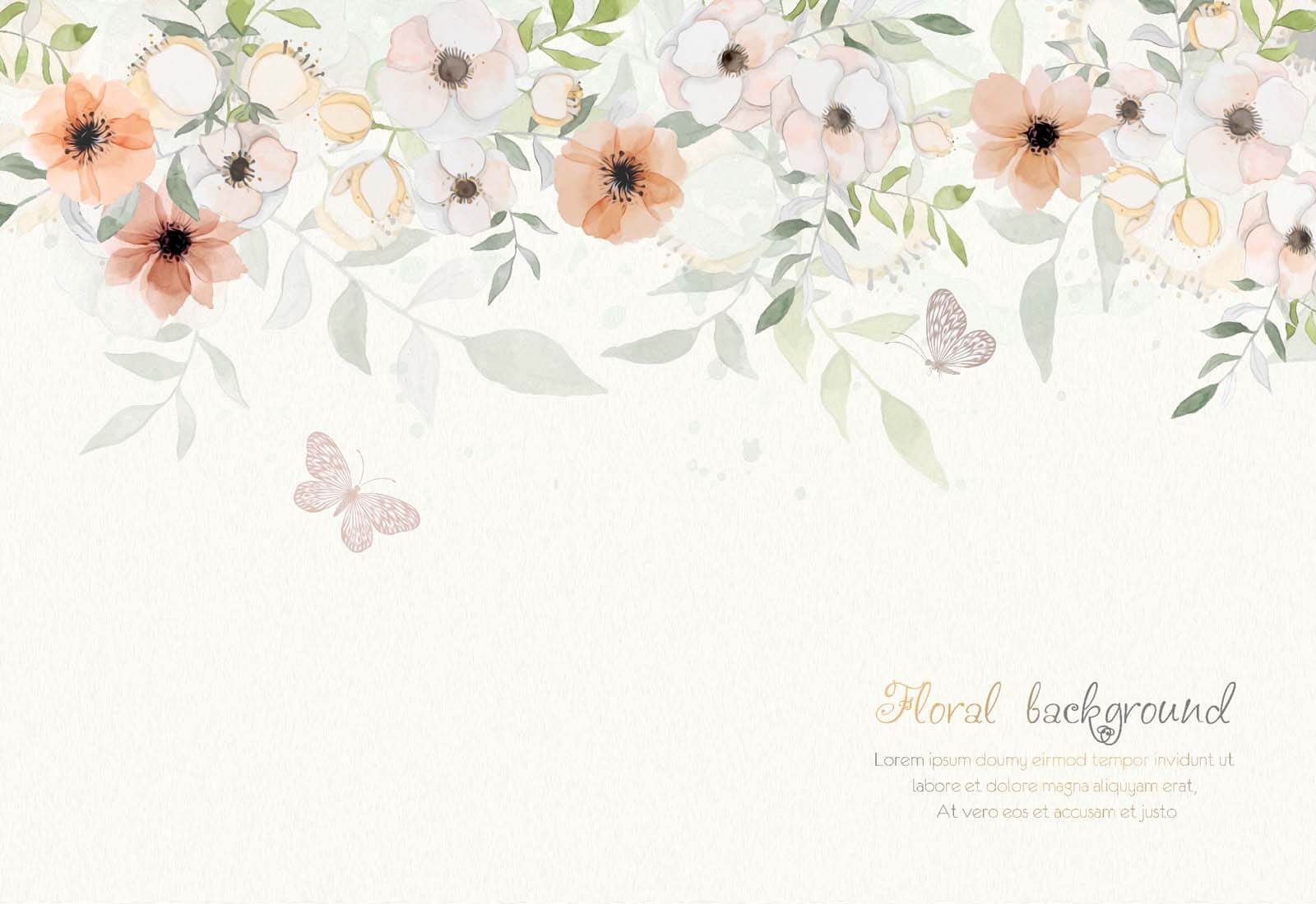 u31287p - White background with flowers and butterflies - tegory