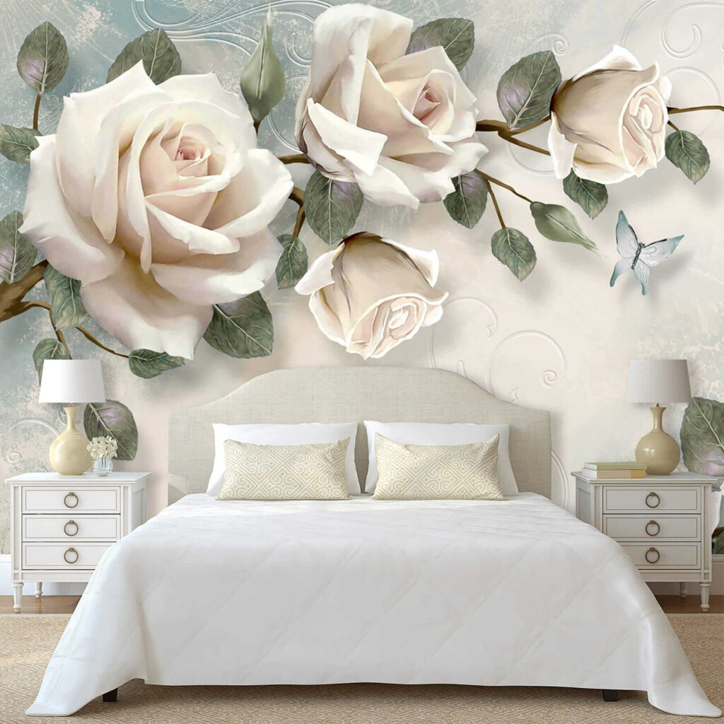 Delicate roses with soft butterflies