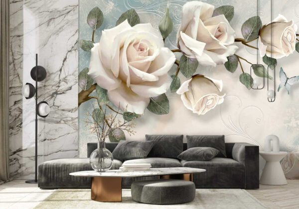 Delicate roses with soft butterflies. Delicate roses with soft butterflies.