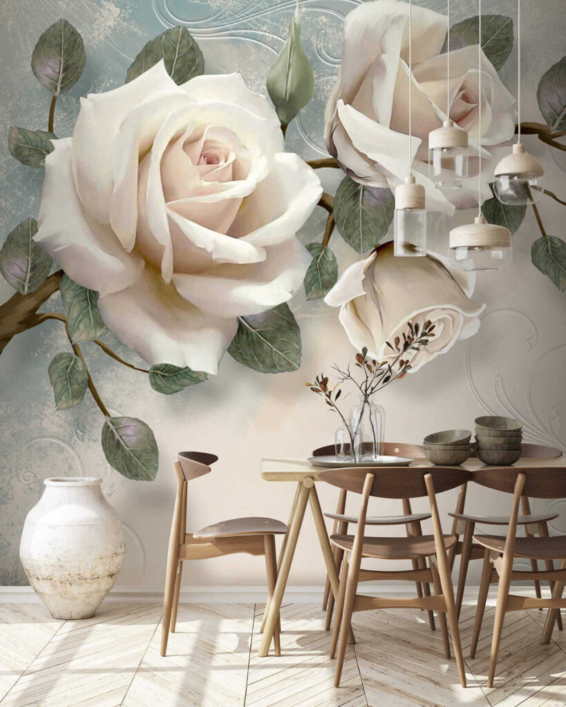 Delicate roses with soft butterflies