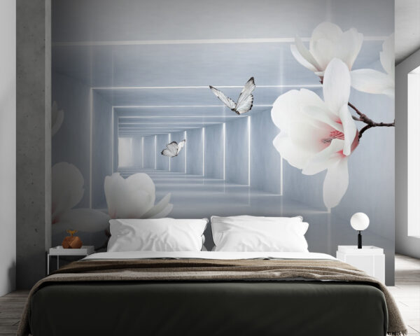 White flowers and butterflies in a room White flowers and butterflies in a room
