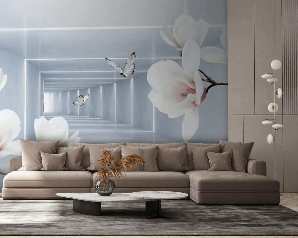 White flowers and butterflies in a room u35047pig58 1024x819 - White flowers and butterflies in a room - tegory