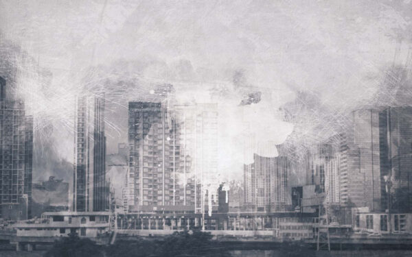A city skyline with buildings in the background A city skyline with buildings in the background