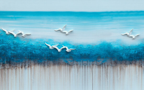 Painting of birds flying over a blue ocean u35406p 600x375 - Painting of birds flying over a blue ocean - tegory