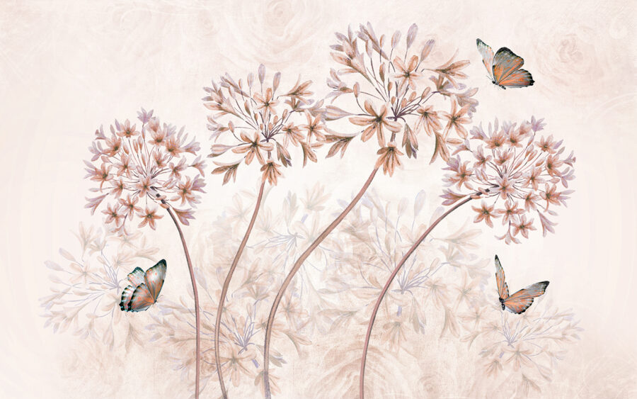 A painting of flowers and butterflies