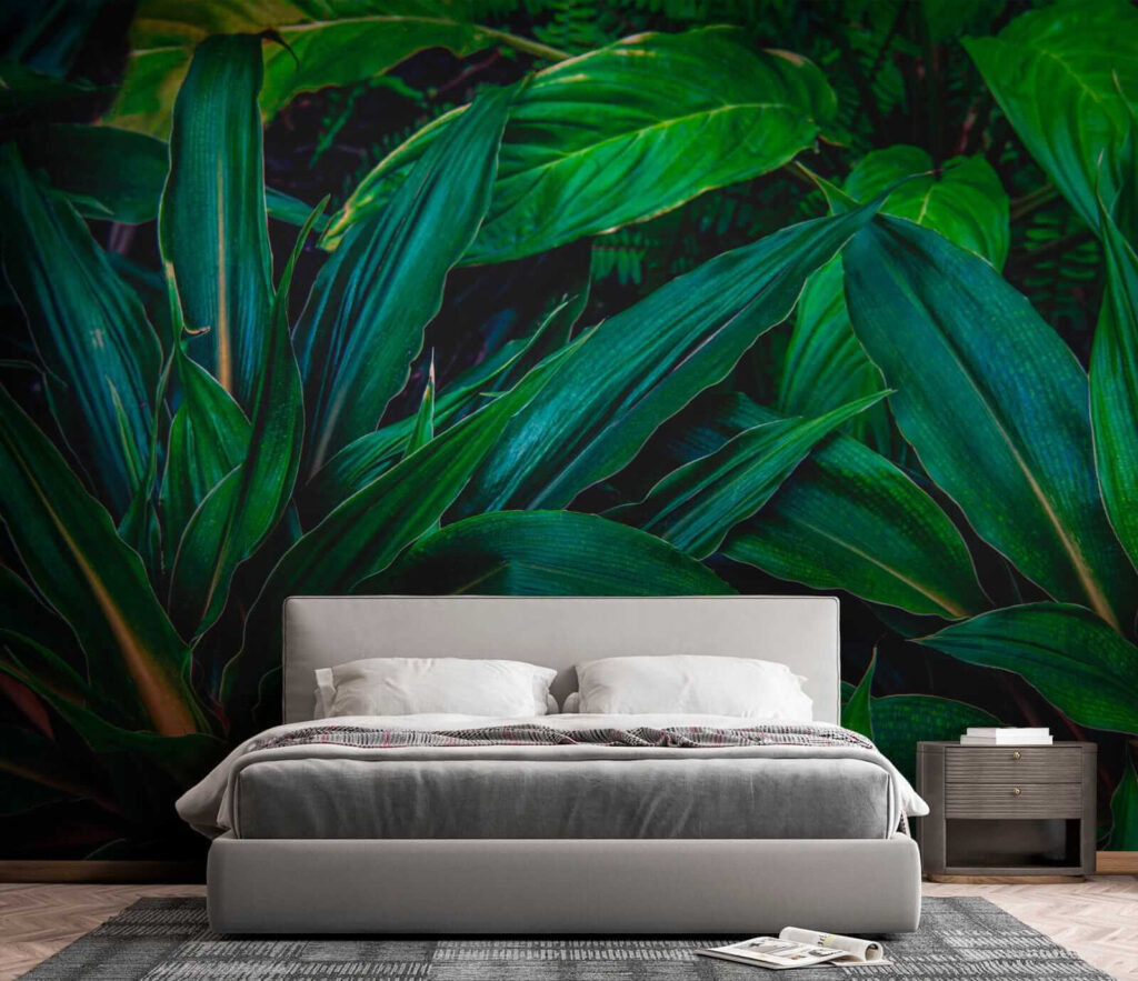Lush tropical leaves in vibrant green