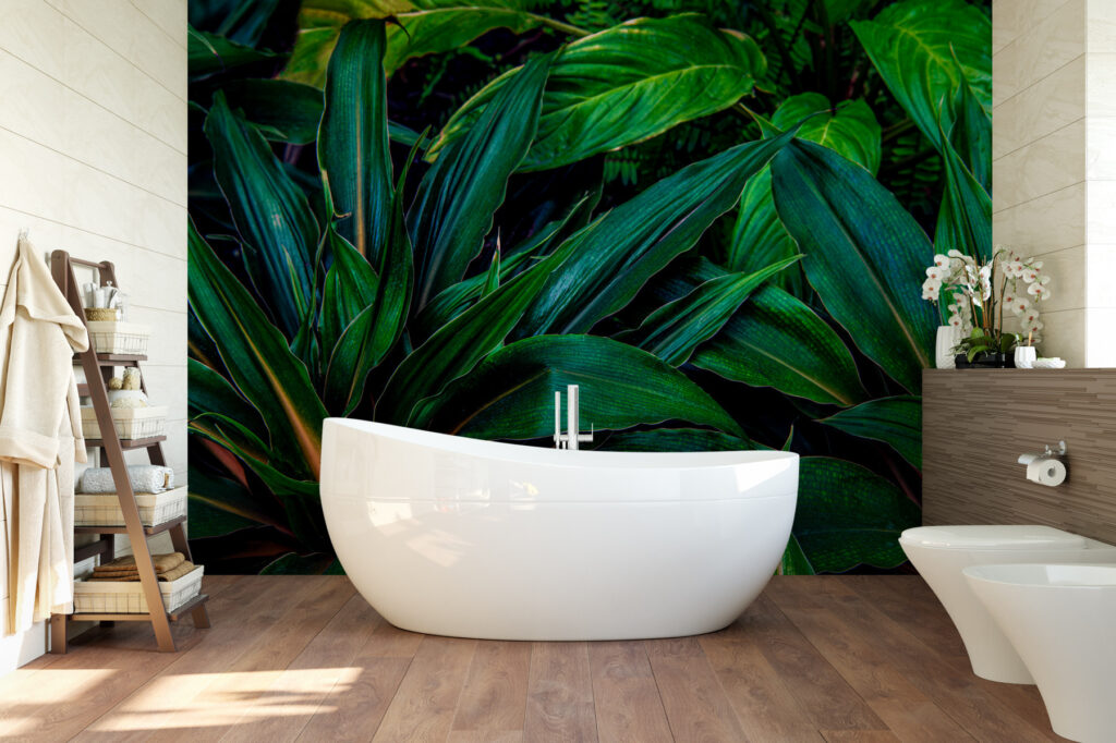 Lush tropical leaves in vibrant green