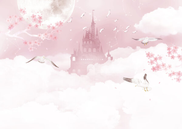 Castle with birds flying in the sky Castle with birds flying in the sky