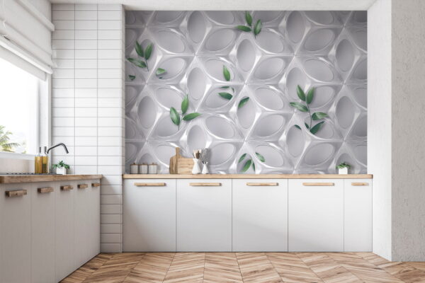 Wall murals White wall with green leaves (SKU: u41676) Wall murals Wall murals White wall with green leaves (SKU: u41676)