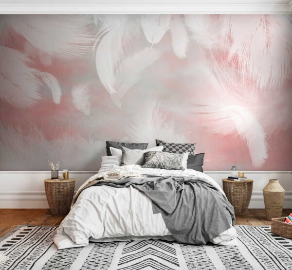White feathers on a pink background White feathers on a pink background