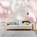 Wall murals White feathers on a pink background