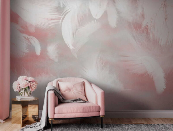 White feathers on a pink background White feathers on a pink background