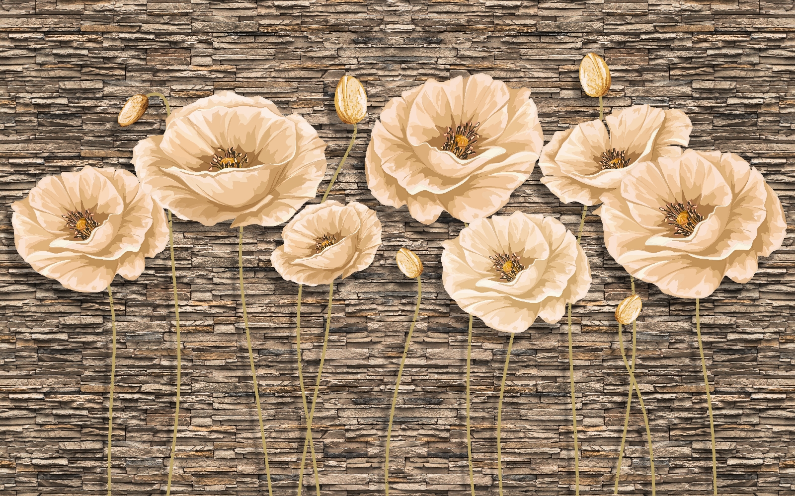 Group of flowers on a brick wall Group of flowers on a brick wall