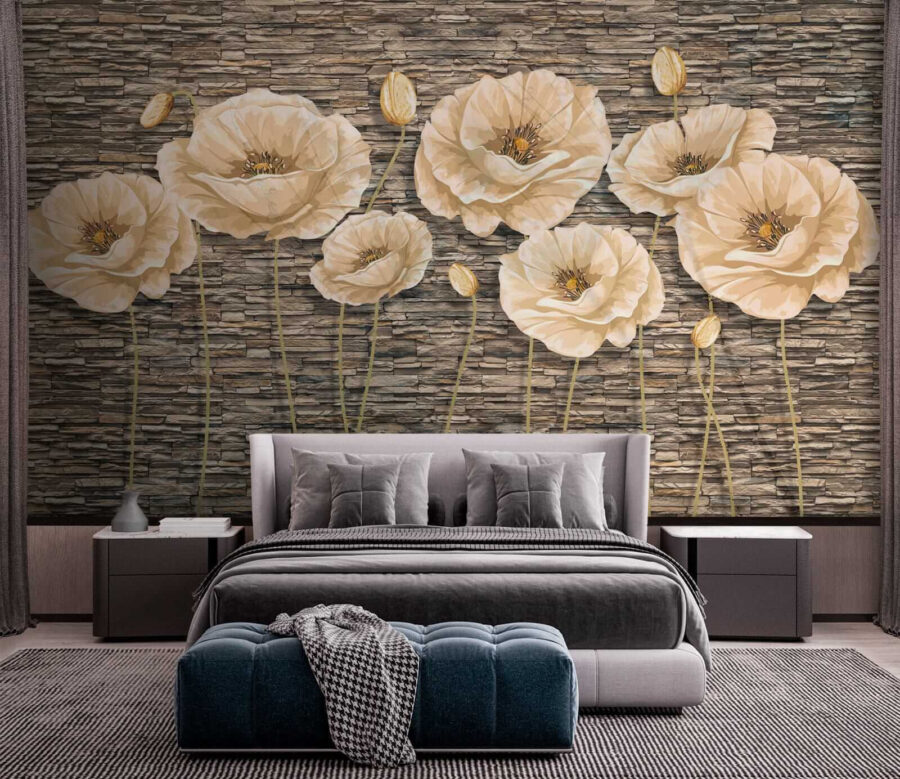 Group of flowers on a brick wall