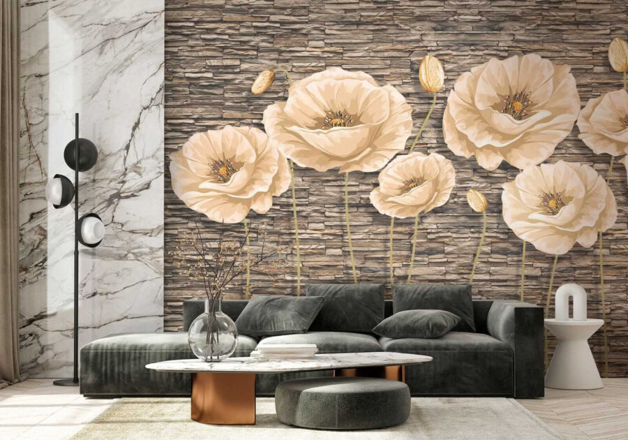 Group of flowers on a brick wall