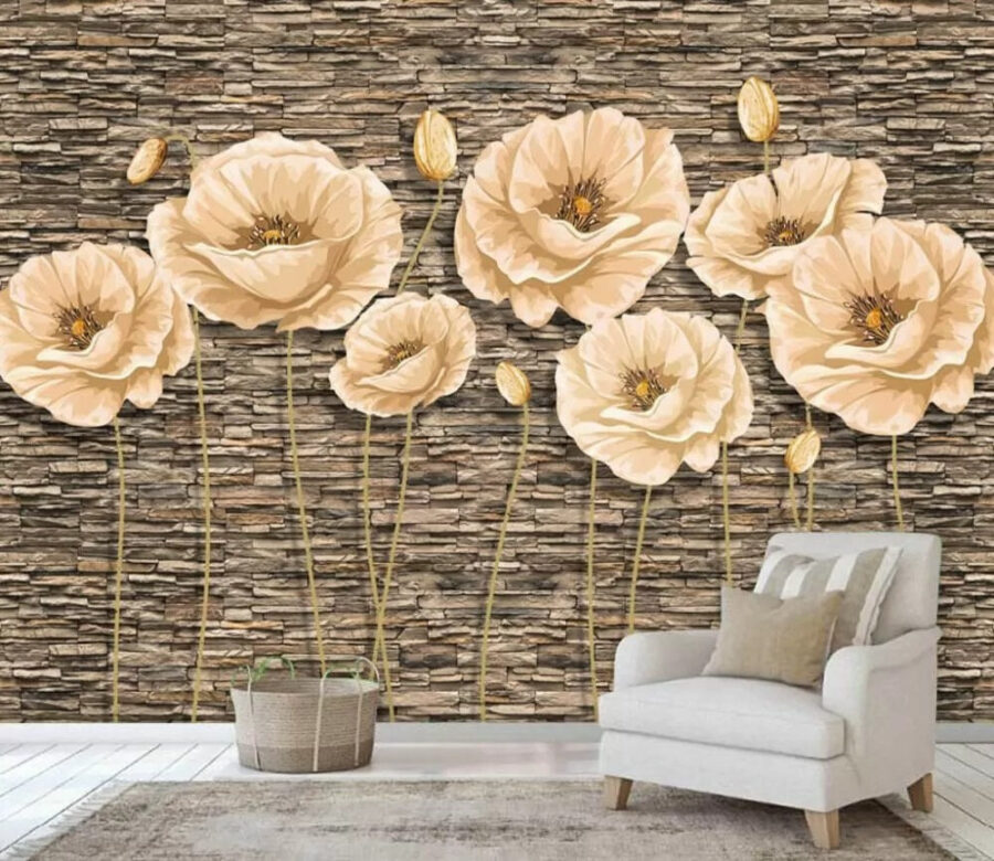Group of flowers on a brick wall