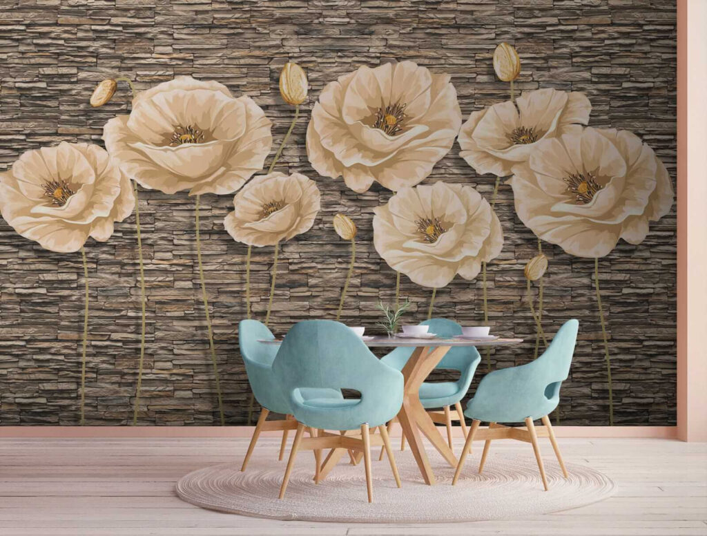 Group of flowers on a brick wall Group of flowers on a brick wall