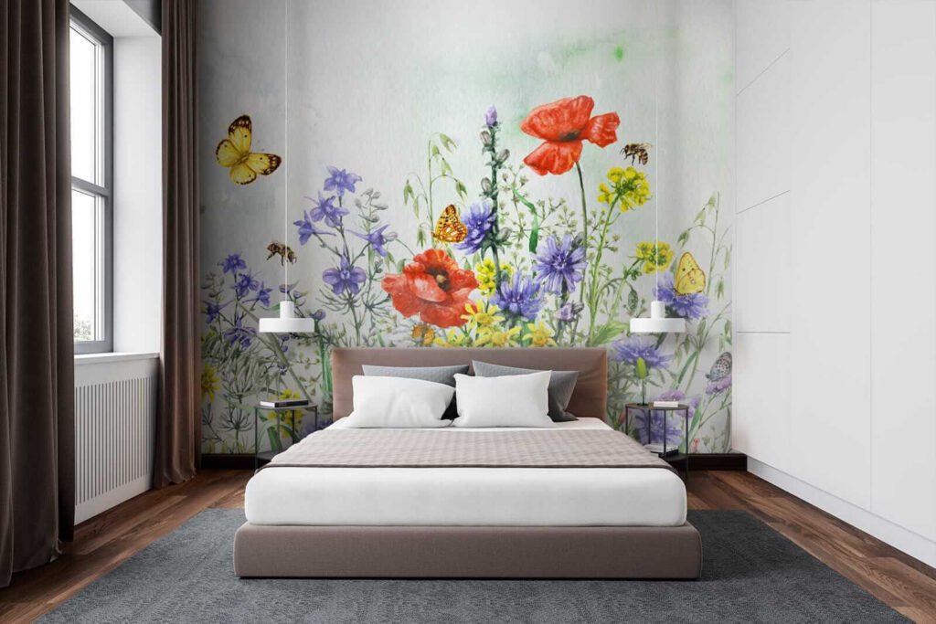 Painting of flowers and butterflies