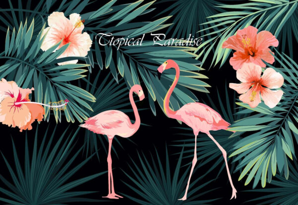 Couple of pink flamingos and flowers Couple of pink flamingos and flowers