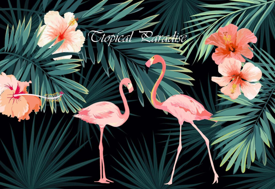Couple of pink flamingos and flowers Couple of pink flamingos and flowers