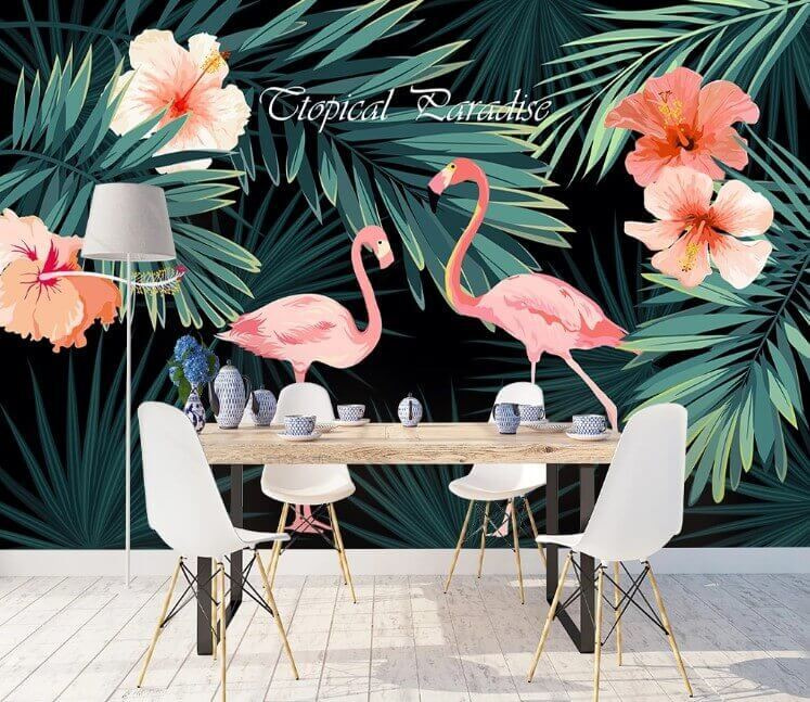 Couple of pink flamingos and flowers Couple of pink flamingos and flowers
