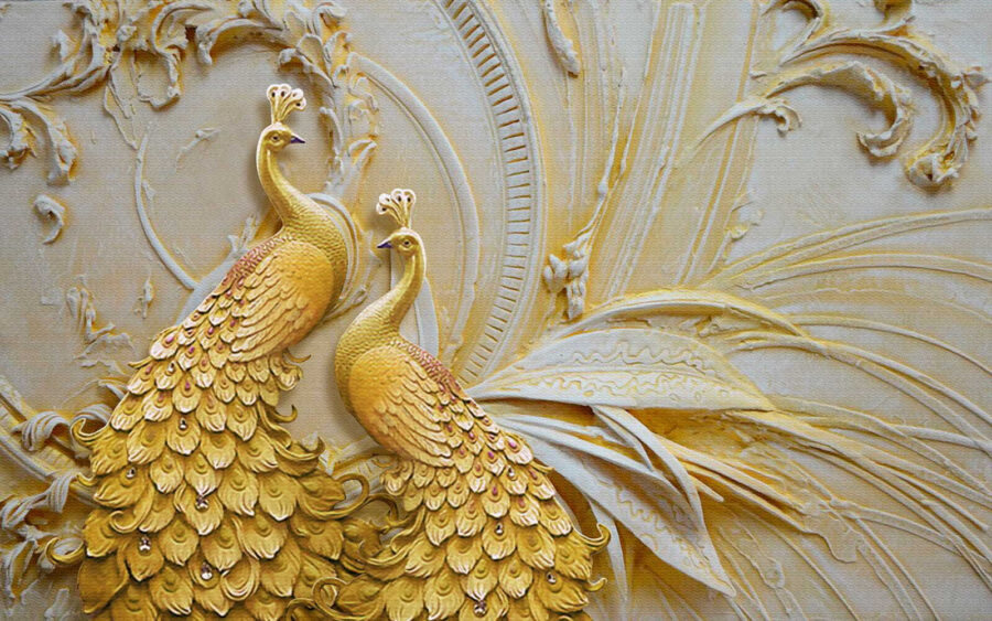 Gold peacocks on a wall