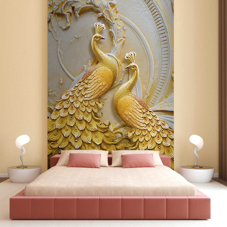 Gold peacocks on a wall