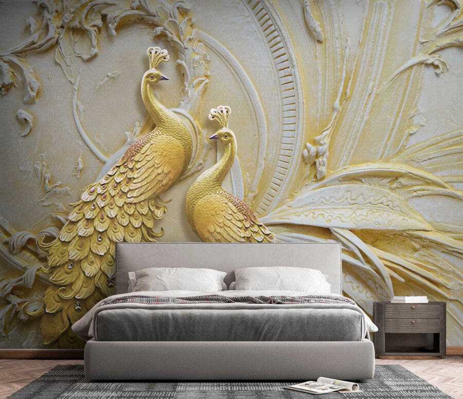 Gold peacocks on a wall