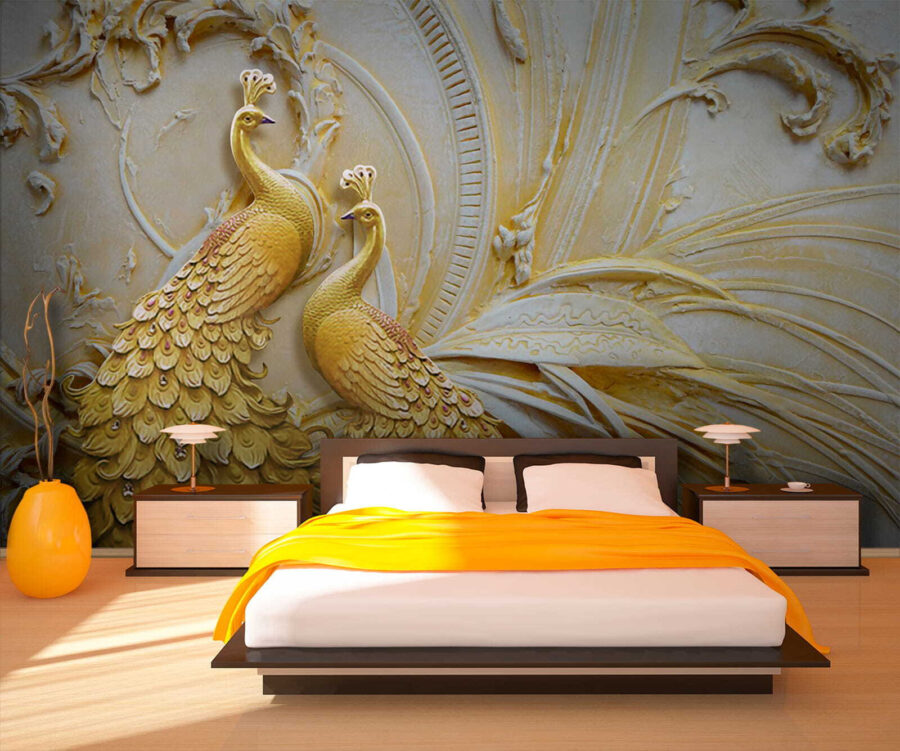 Gold peacocks on a wall