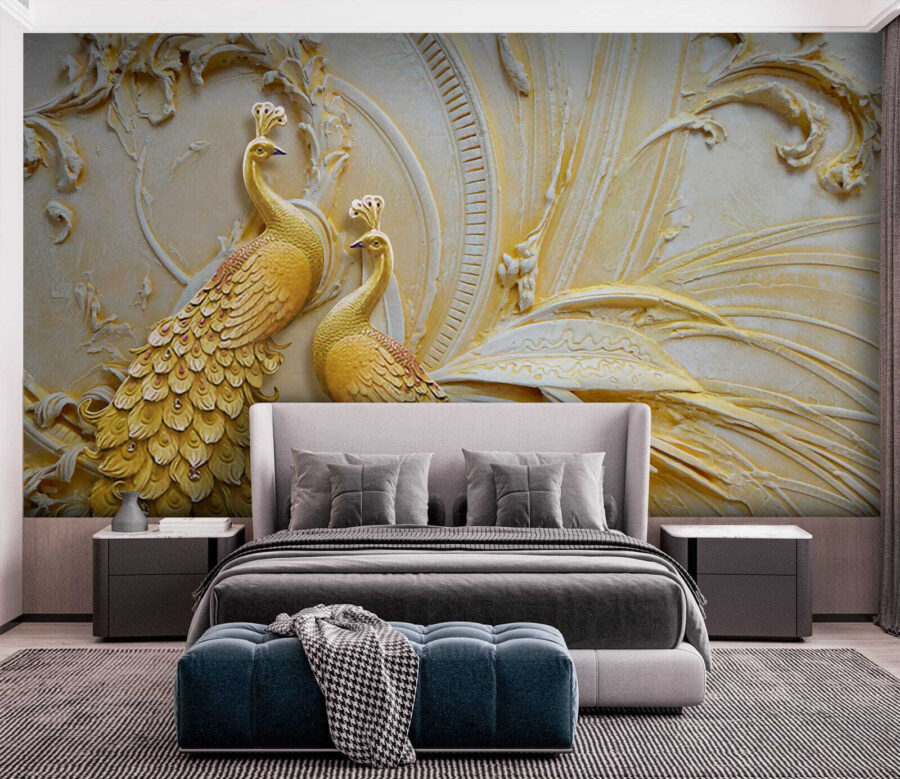 Gold peacocks on a wall