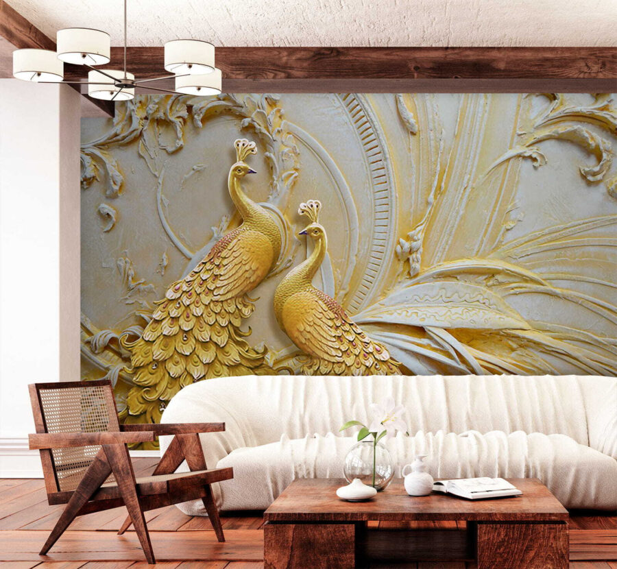 Elegant Peacocks in Ornate Relief