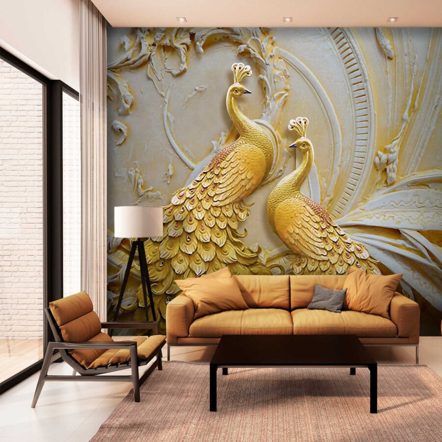 Gold peacocks on a wall