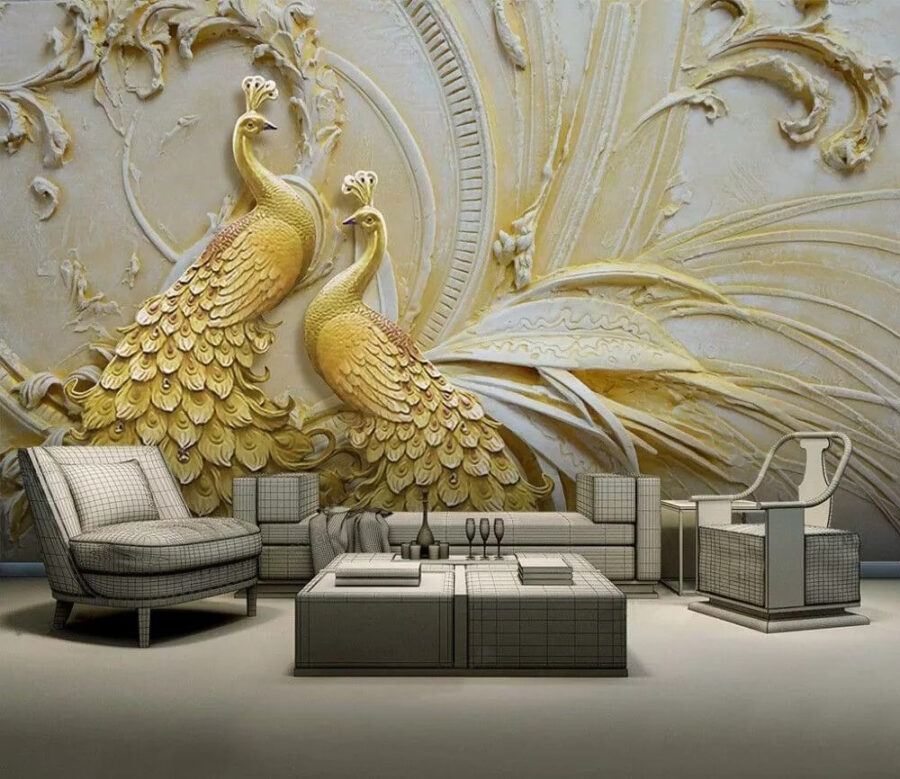 Elegant Peacocks in Ornate Relief