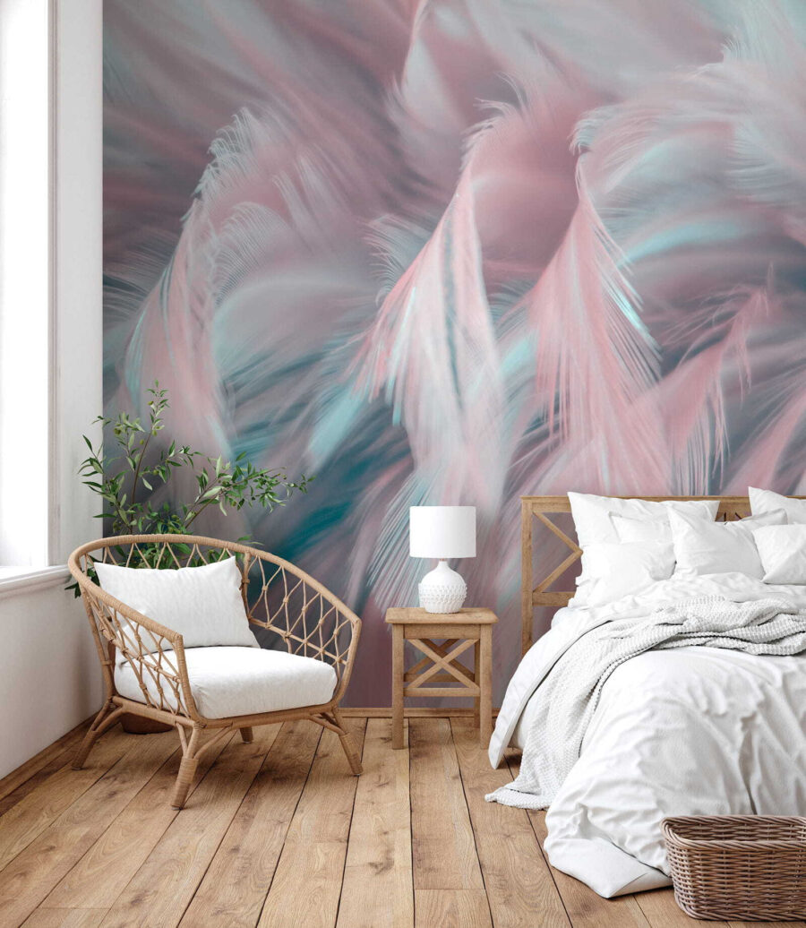 Delicate feathers in soft colors.