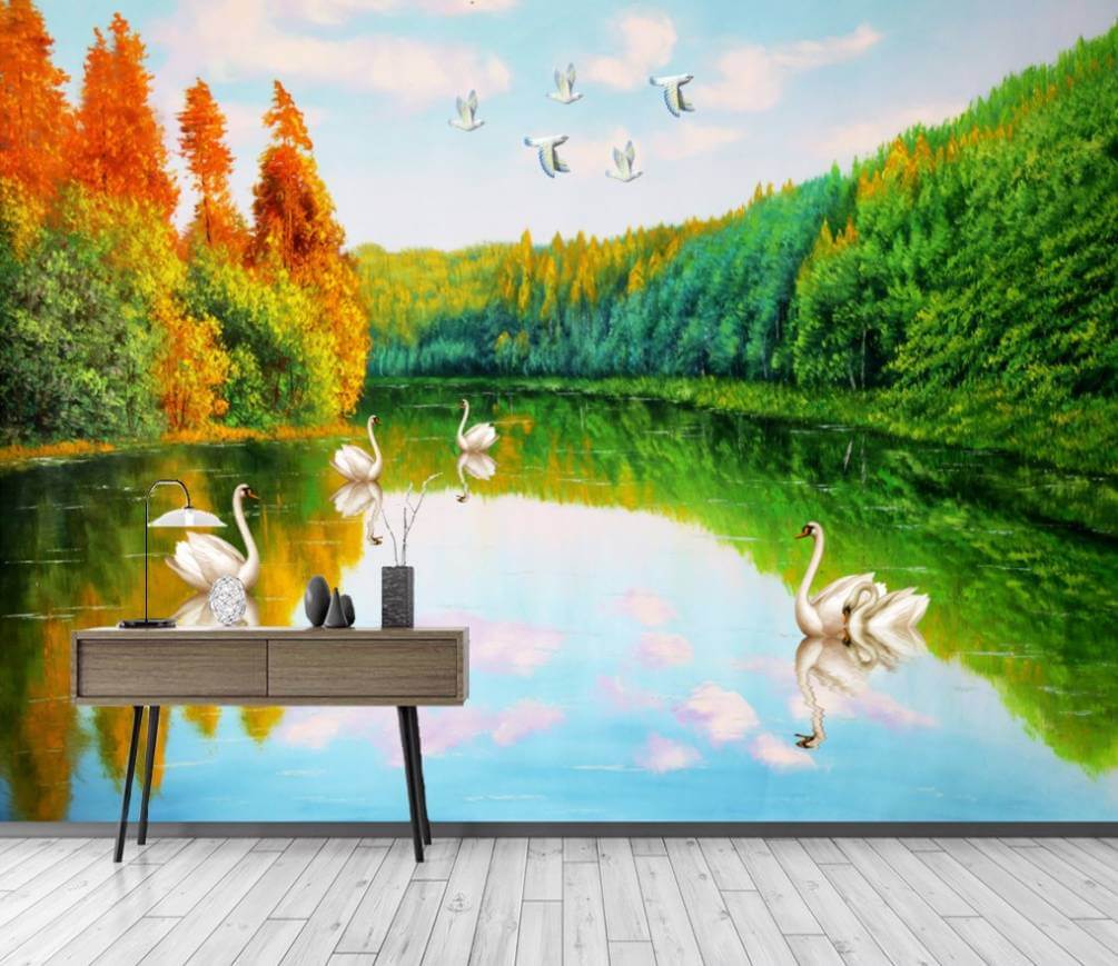 u45771pih1m - Painting of swans on a lake - tegory