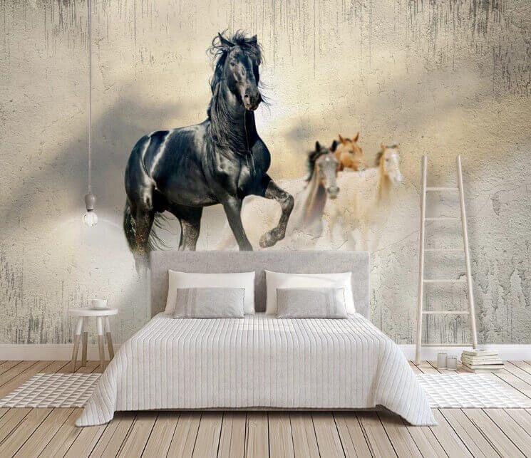 Black horse running in the wind Black horse running in the wind